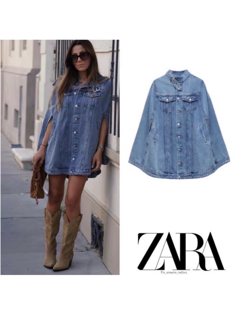 NWT ZARA Light Wash Denim Cape Jacket